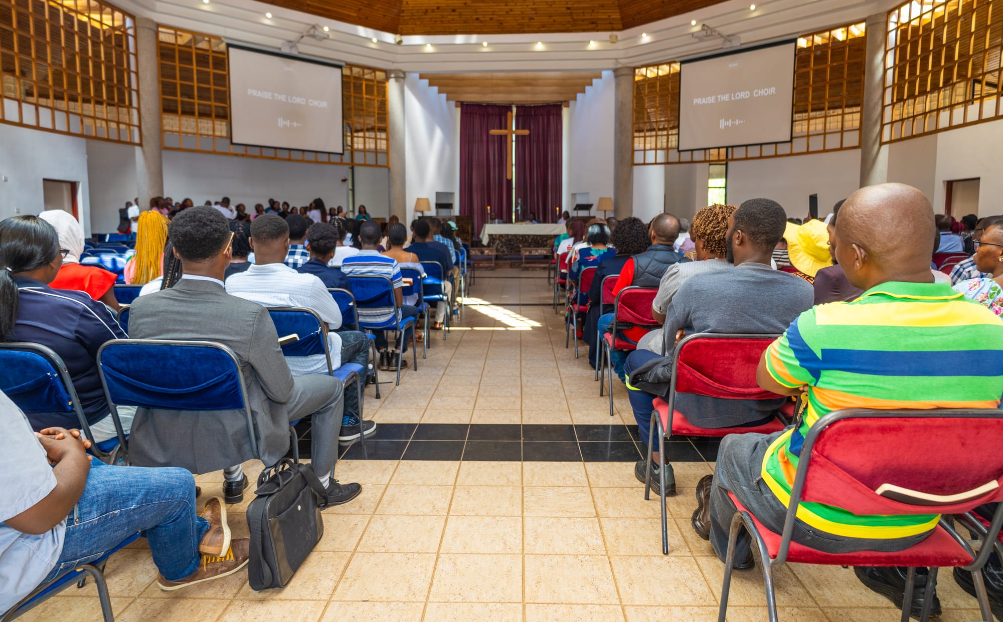 Students and community members at a chapel service